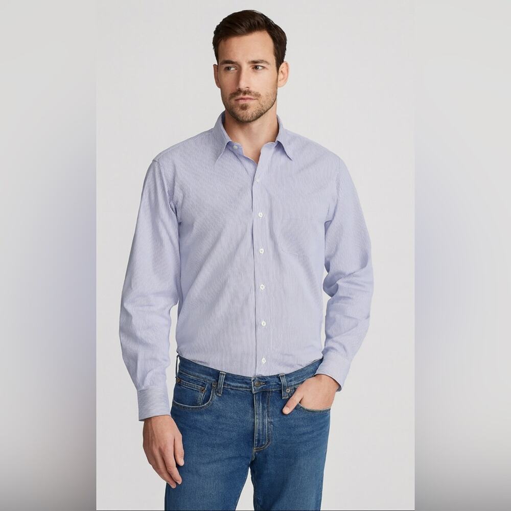 Ralph Lauren Men's Light Blue Striped Dress Shirt size 17 1/2